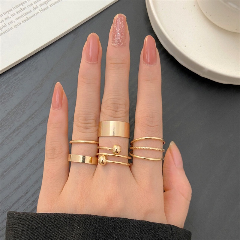 5pcs / Set Cincin Multilayer Model Terbuka Bahan Alloy Untuk Wanita