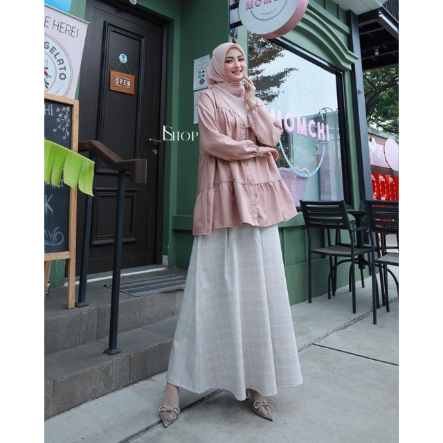 Set Blouse Rok Diandra Dusty Pink Grey
