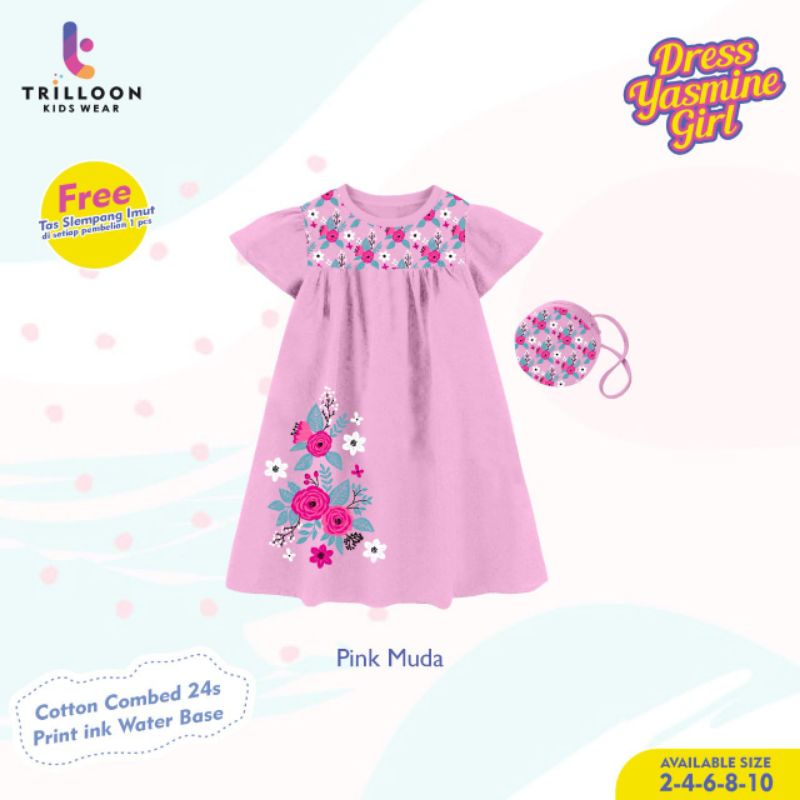 DRESS YASMINE GIRL BY TRILLOON ORIGINAL 1-10 TAHUN FREE TAS SELEMPANG PREMIUM / DRESS YASMIN GRATIS TAS SELEMPANG KANVAS / DRESS PREMIUM ANAK FREE TAS SELEMPANG