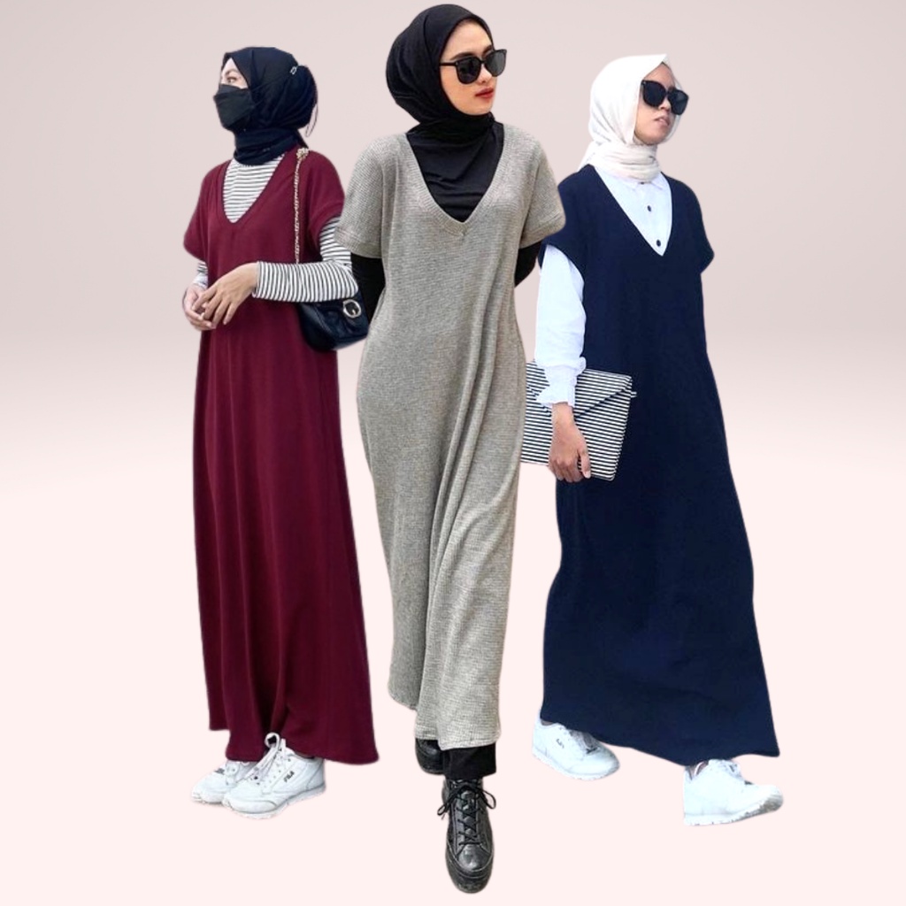 Basic Long Vest Rompi Wanita BAHAN Knit Waffle Uniqlo (Real Pict) (bisa COD) Long Outer SLEEVELESS M