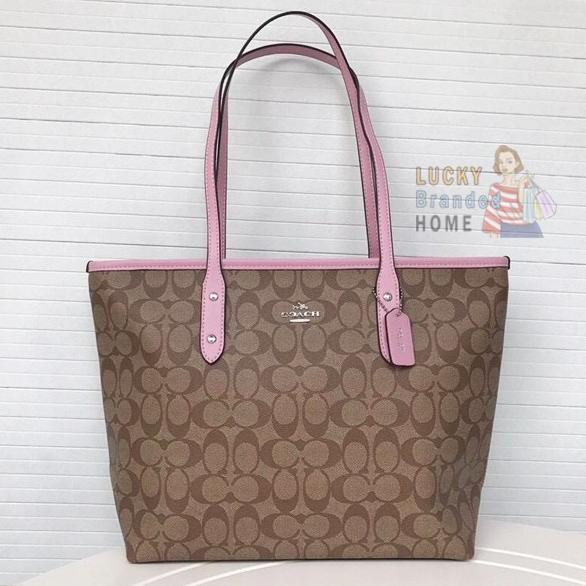 Tas COACH Tote Bag Signature City Zip Tote Khaki Pink Petal ORIGINAL