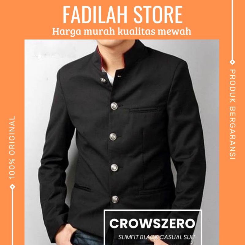 Blazer Pria Slimfit Keren CROWSZERO BLACK / Kancing Elang