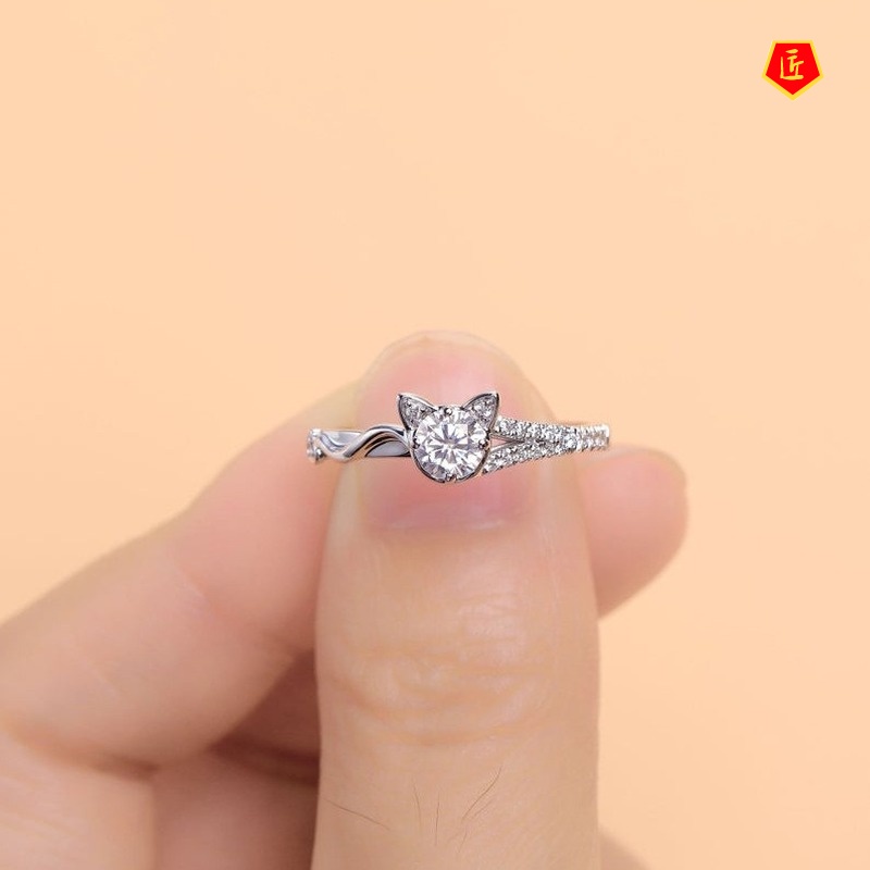 [Ready Stock]Fashion Simple Moissanite Cute Cat Ring