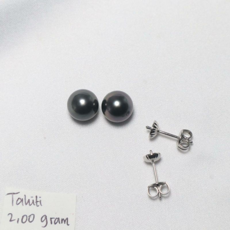 Anting Persit Bhayangkari Anting Pentol Anting Tusuk Mutiara Air Laut Hitam Tahiti Bersertifikat