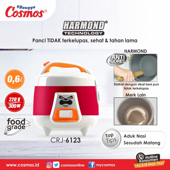 Rice Cooker Cosmos CRJ-6123 Harmond Anti Gores Magic Com Cosmos CRJ6123 - 0.6L Penanak Nasi