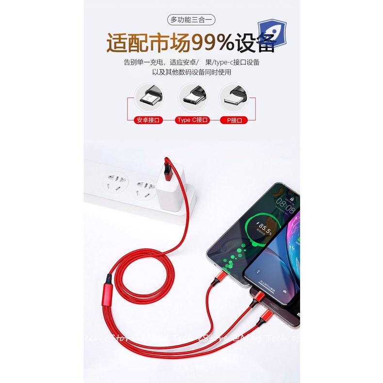 Kabel 3 in 1 Untuk iPhone / Android Fast Charger iOS + Micro USB + Type C