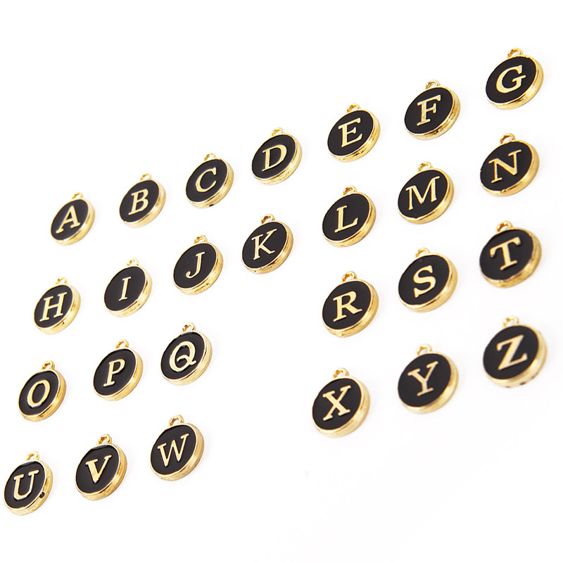 26pcs Alphabet Pendant Alloy &amp; Enamel Charms Round Alphabet Beads Letters Bead Pendants Jewelry Making Accessories DIY 12*14MM