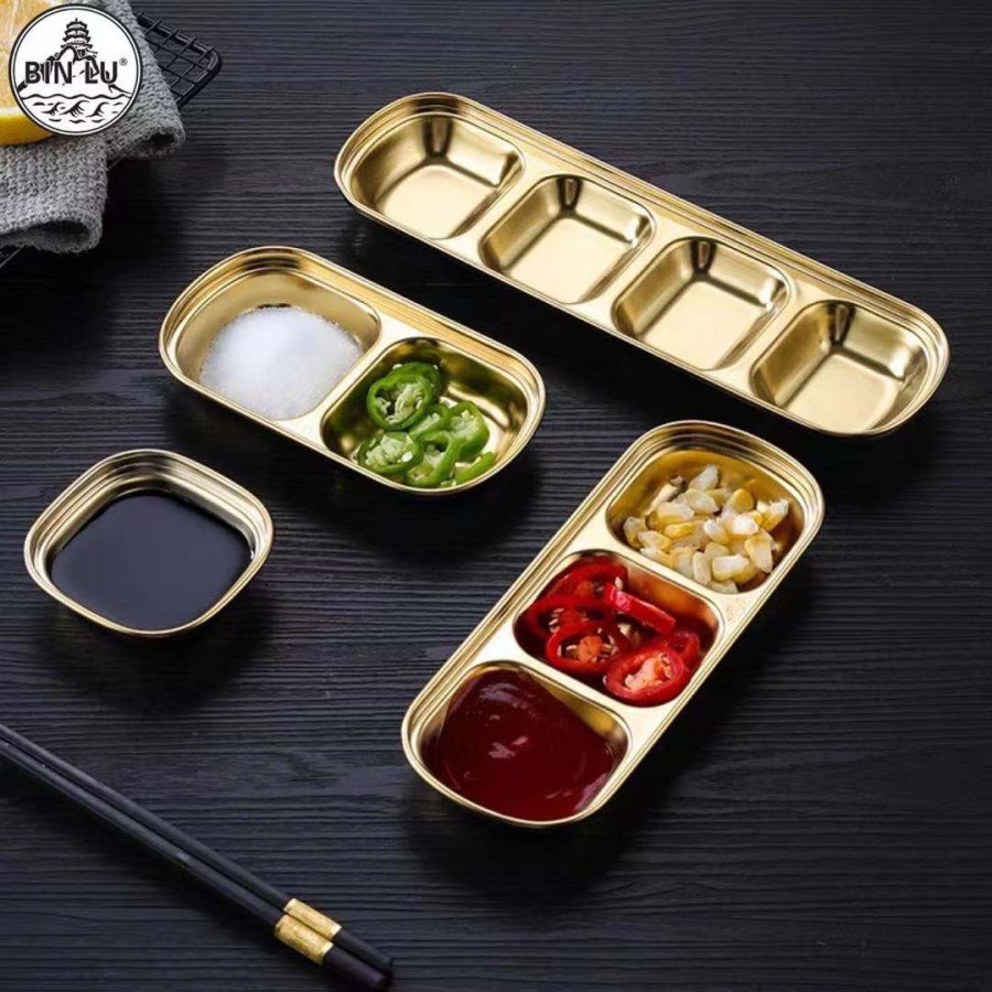 DD - Piring Bumbu Dapur / Stainless Steel Sauce Dish for Seasoning 4 Grid