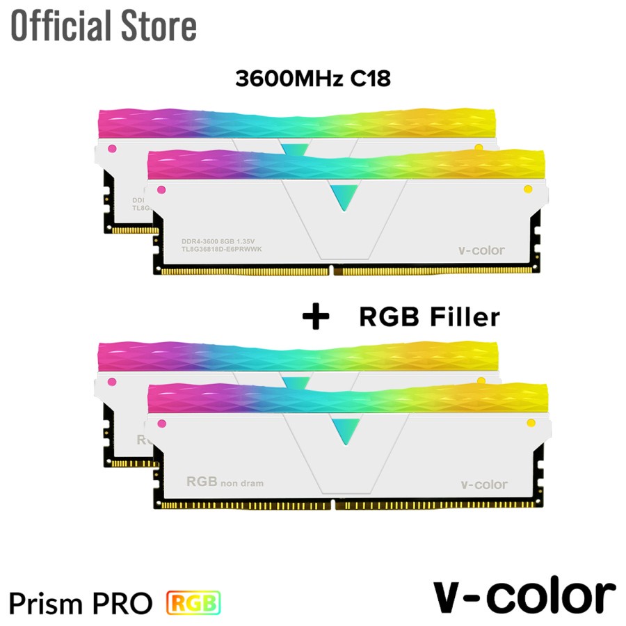 V-COLOR DDR4 SCC KIT-PRISM PRO RGB 2x8GB 3600Mhz Memory (16GB) WHITE