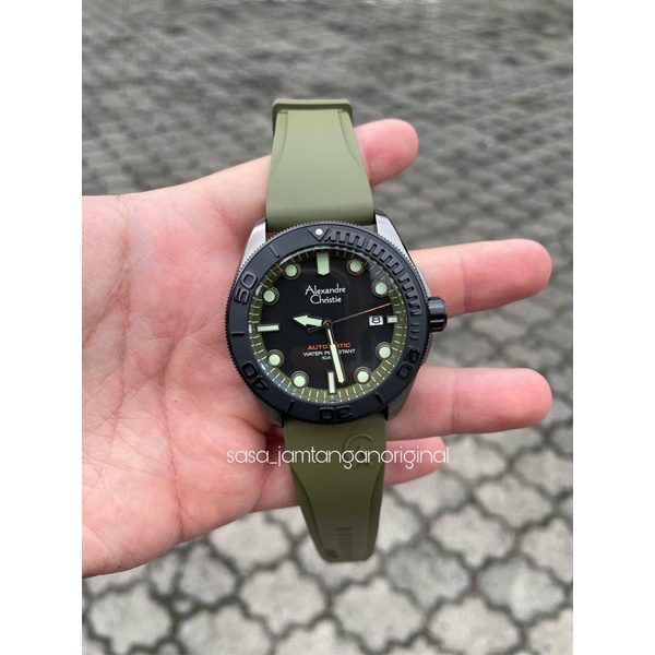 Jam Tangan Alexandre Christie Ac 3042 Original Automatic Green Army Pria