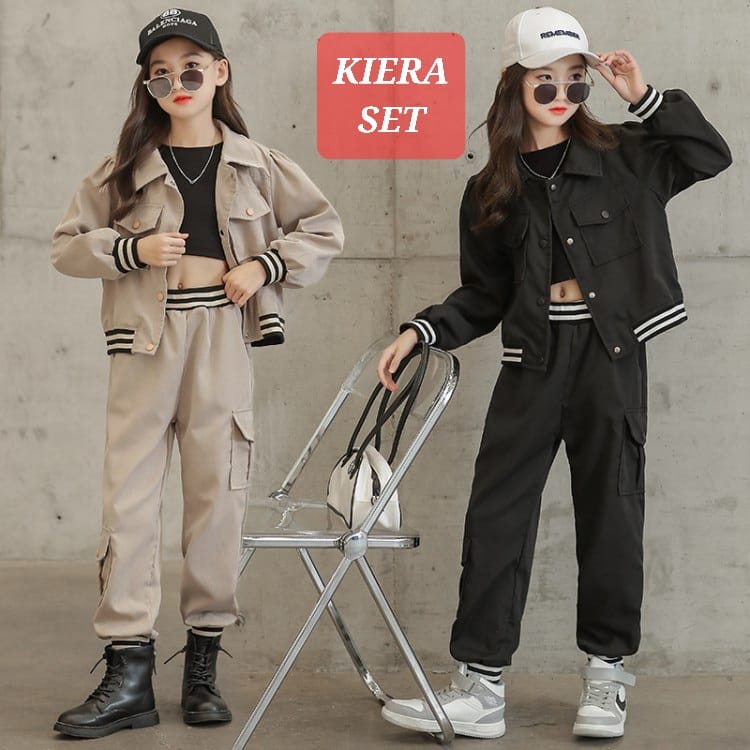 KIERA SET BAJU SETELAN OUTER JAKET CELANA ANAK REMAJA CEWEK KOREA FASHION IMPORT CASUAL