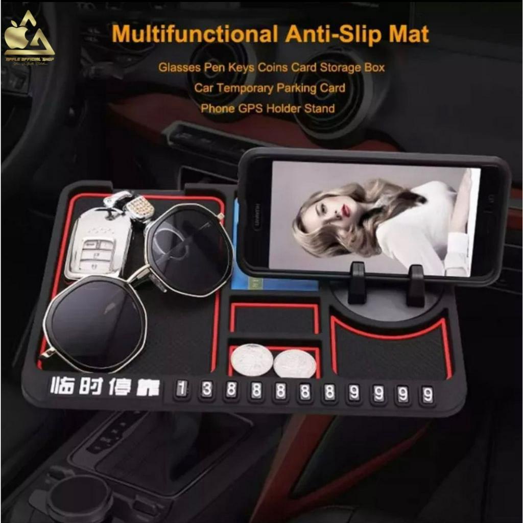 Mat Anti Slip Dashboard Mobil Multi Fungsi With Phone Holder Stand Mounting Hp Handphone Alas Tatakan Mobil Multifungsi Dudukan Ponsel Tempat Koin Kartu Card Coin Kacamata Glasses etoll emoney kartu tol