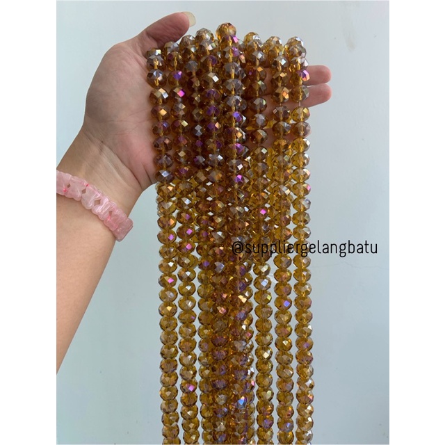 Kristal Ceko 14mm GOLD CHAMPAGNE QUARTZ kuarsa emas metalik elyecraft bahan kalung gelang anting strap mask kerajinan tangan craft citayam fashion week etink vintage elegan bali manik crystal