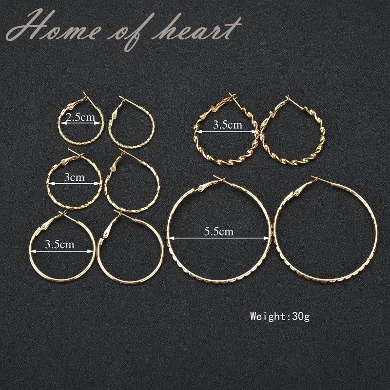 5 pasang anting hoops bermotif gold / Anting bulat besar / Anting Pesta / Anting Emas bulat
