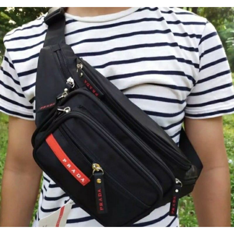 Tas pinggang prada pria dan wanita 7 Resleting