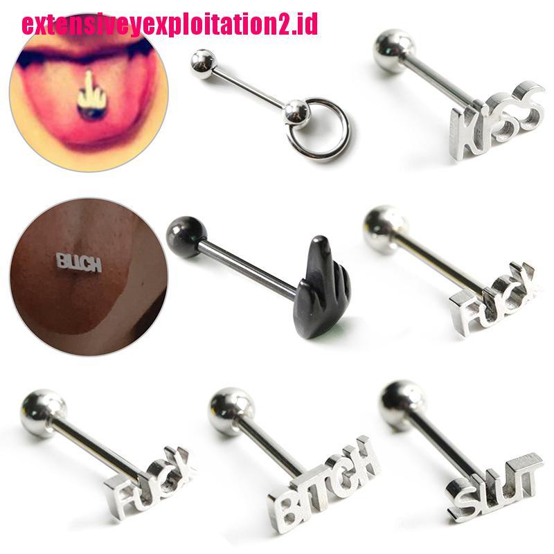 &lt; E2id &amp; &gt; Anting Tindik Lidah / Tubuh Bentuk Barbel Bahan Stainless Steel Gaya Punk