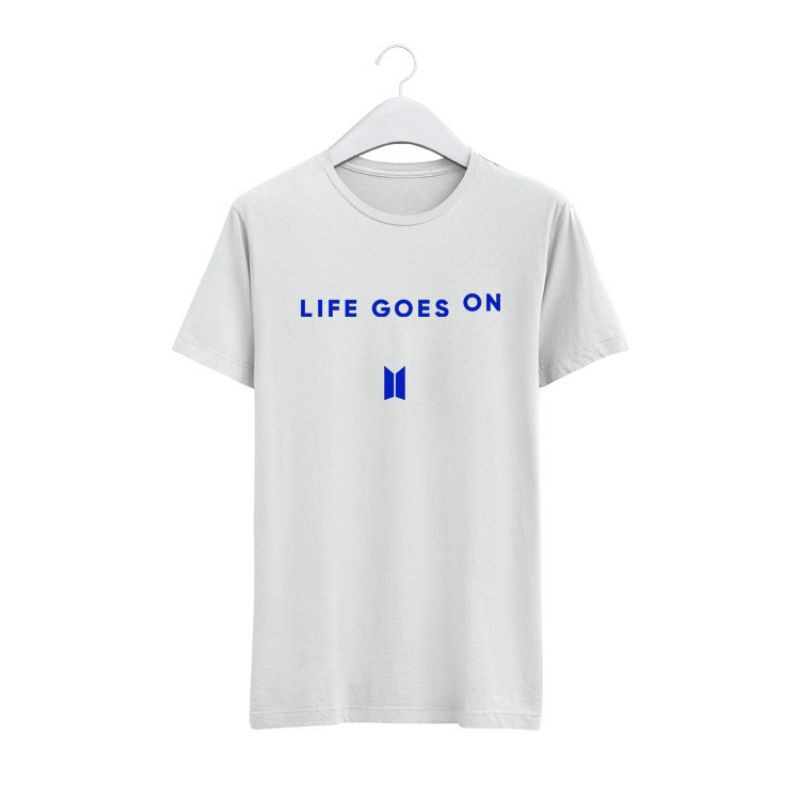 Kaos T-Shirt BTS LIFE GOES ON + Logo BTS Free Foto