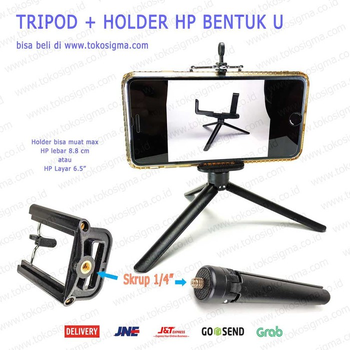 MINI TRIPOD Stand HP Handphone SMARTPHONE Clip HOLDER model U