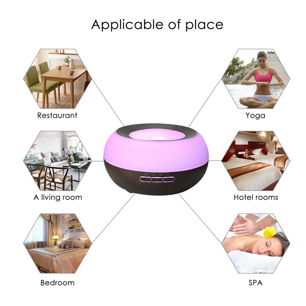 AKN88 - H01 - Essential Oil Diffuser Ultrasonic Humidifier 7 Colors Light LED - 300ml