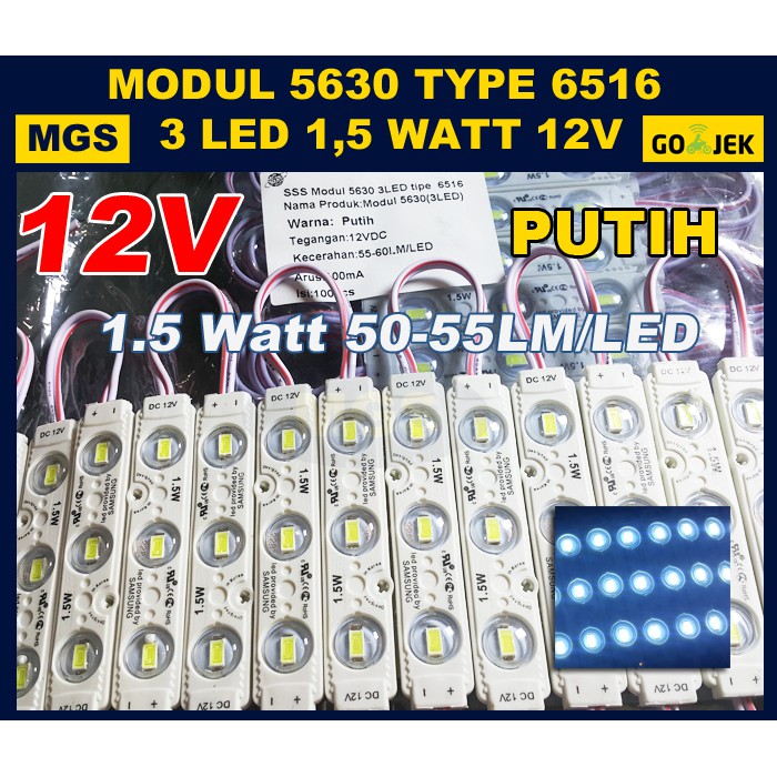 100Pcs MODUL 5630 3 LED LENSA 6516 12V PUTIH