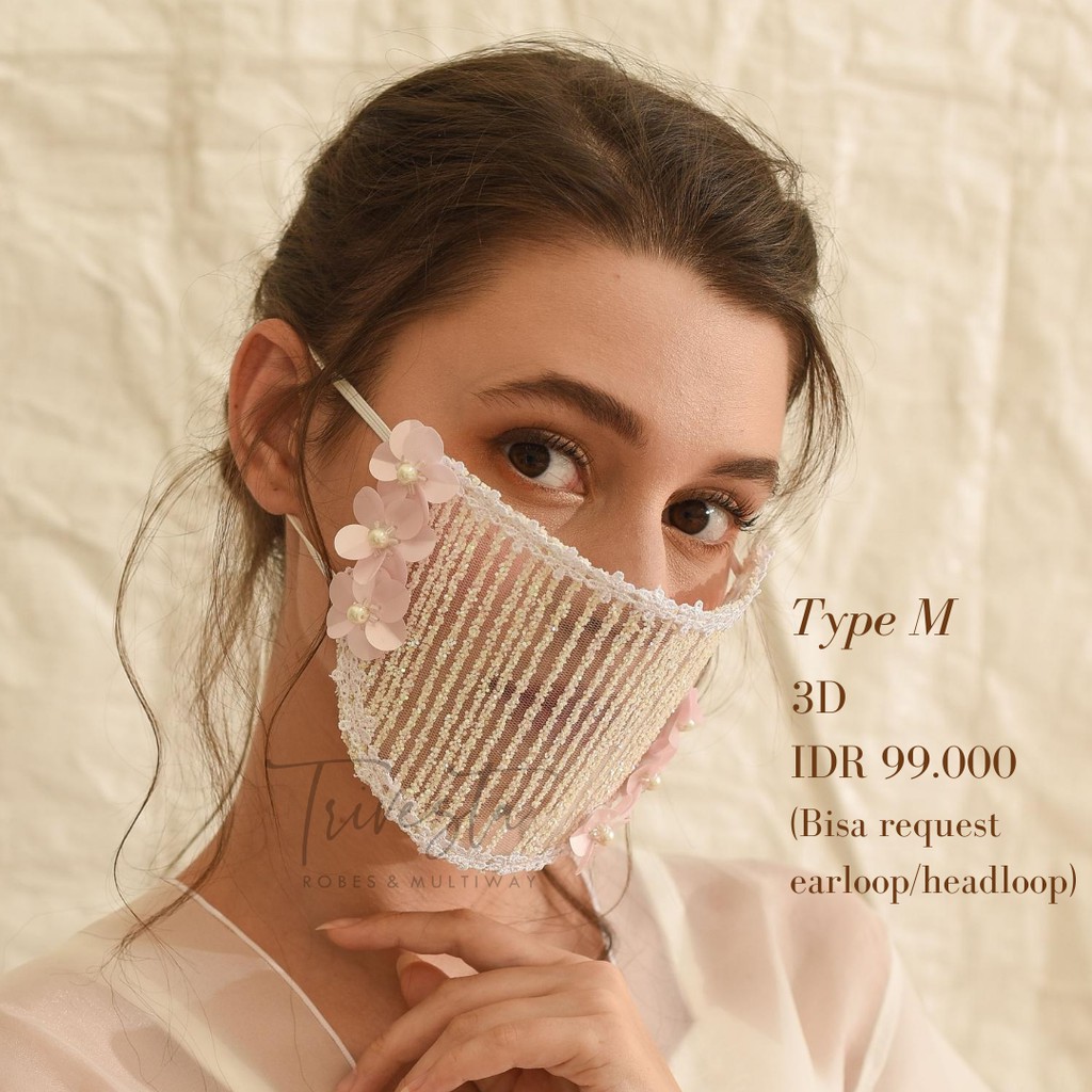 Masker Mika untuk wedding/pengantin - MASKER BROKAT MASKER PREMIUM ANTI AIR- warna gold -tipe M