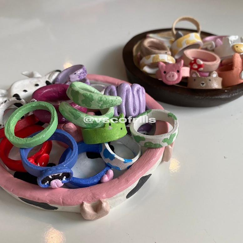 [KODE 7154] clay ring handmade retro/animal character ring | cincin karakter sanrio/binatang lucu