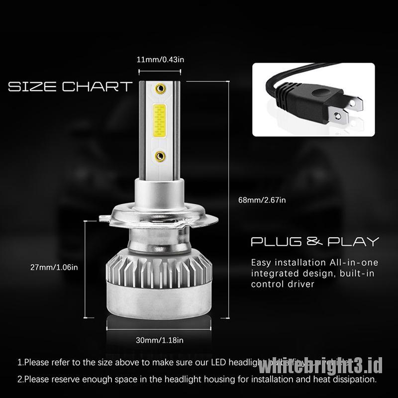 1 Pasang Lampu Utama Kendaraan Tipe LED COB TXVSO8 H7 110W 20000LM Warna Putih