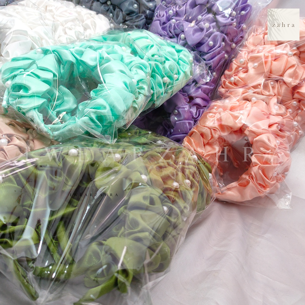 BANDO SATIN MONTE [ GROSIR 12 PC ] - Bandana korea monte putih aksesoris rambut scrunchie kerut puff headband ruffle kerut satin aksesoris multifungsi