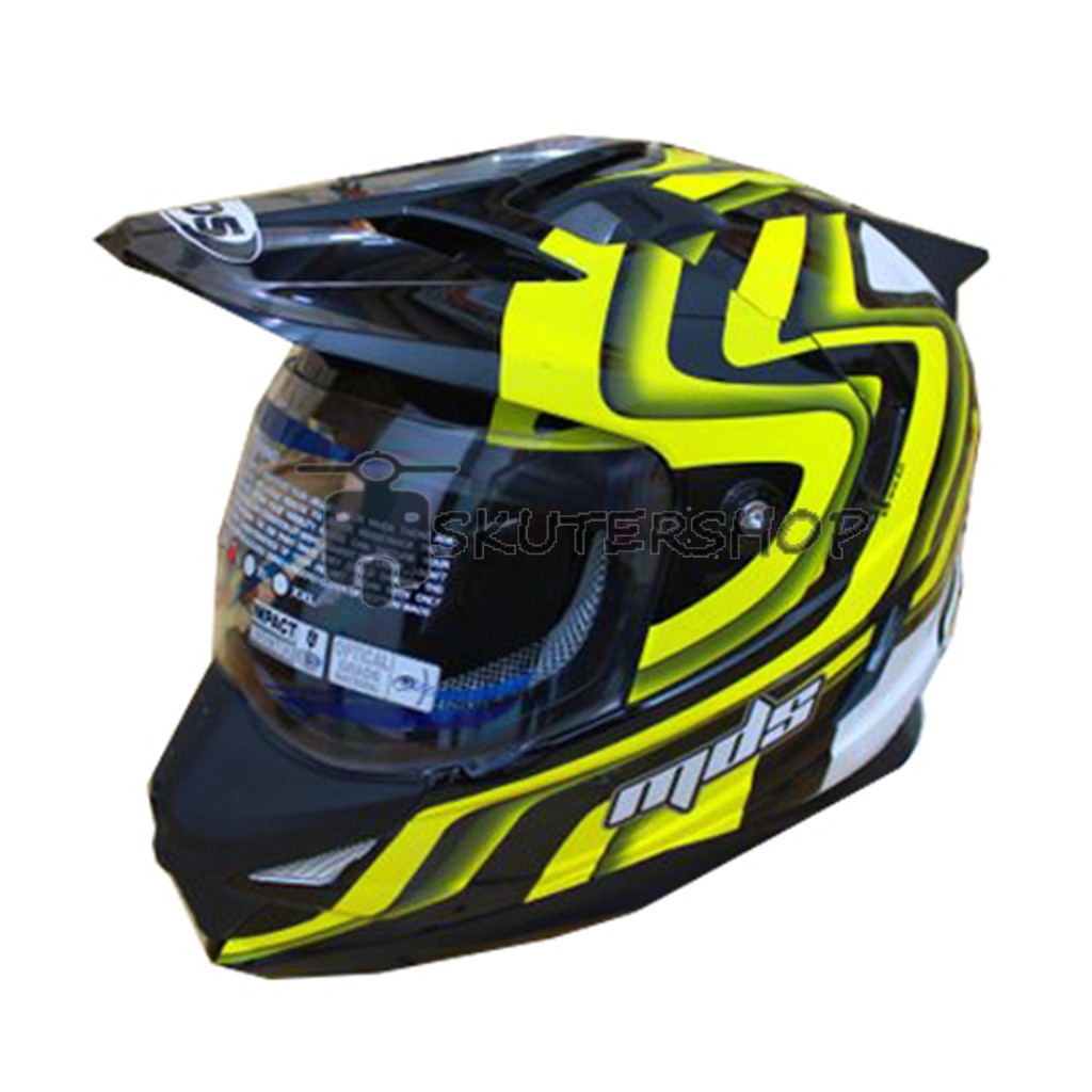 Andriawanhs Helm MDS Full FaceSNI Motocross Super Pro Seri 2 Yellow Kuning Hitam Putih Glossy (2Kg)