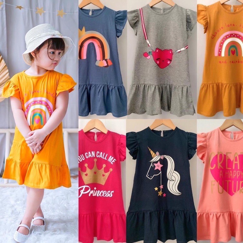 NONA Dress Anak / Daster Anak Tangan Ruffle Kupu-kupu 1-5tahun