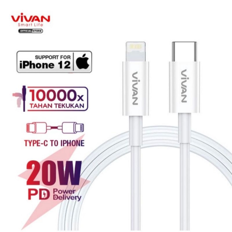VIVAN Kabel Type C to iPhone 20W Fast Charging Power Delivery KCL100S Support Semua Type Smartphone - Garansi Resmi 1 Tahun