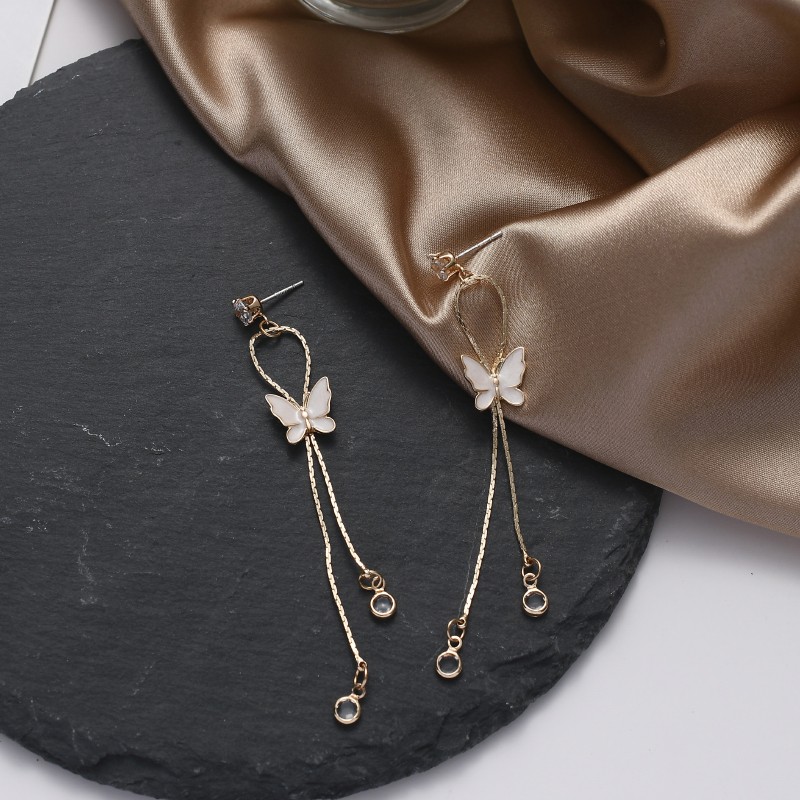 Anting Rumbai Panjang Desain Kupu-Kupu Bahan Sterling Silver S925 Gaya Retro Hong Kong Untuk Perempuan