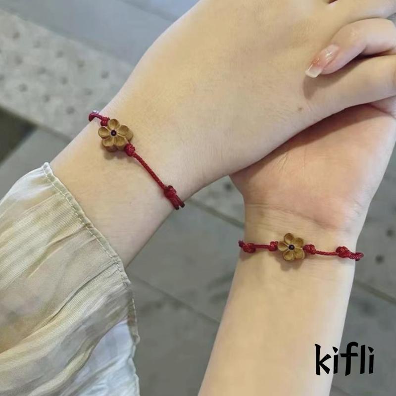 Gelang Tali Merah Tenunan Tangan Desain Ukiran Kayu Peach Plum Blossom Untuk Hadiah Pacar Perempuan