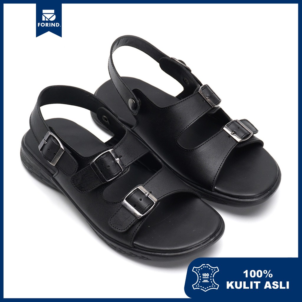 Mozza 02 Black | Sendal Slide Kulit Original Santai Kasual Pria Ori Sandal Footwear | FORIND Greata