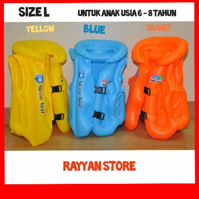 PELAMPUNG JAKET ROMPI RENANG ANAK SIZE L USIA 6-8 / SWIM  VEST ABAC POOL SCHOOL JAKARTA