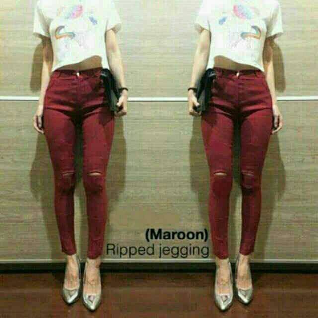 Celana jegging sobek 1 , bahan softjeans , fit to L