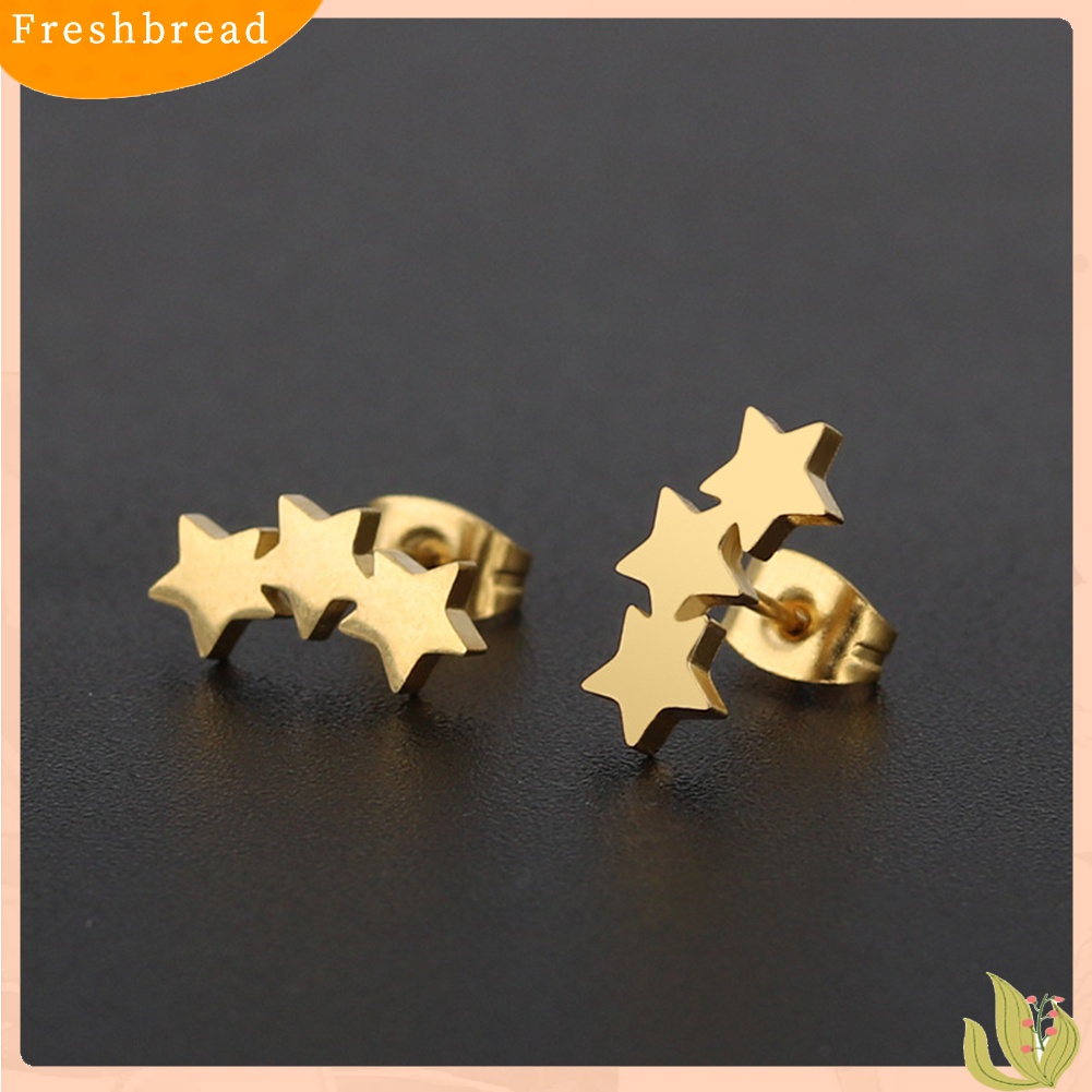 Terlaris Chic Triple Star Ear Studs Stainless Steel Earrings Women Piercing Jewelry Charm