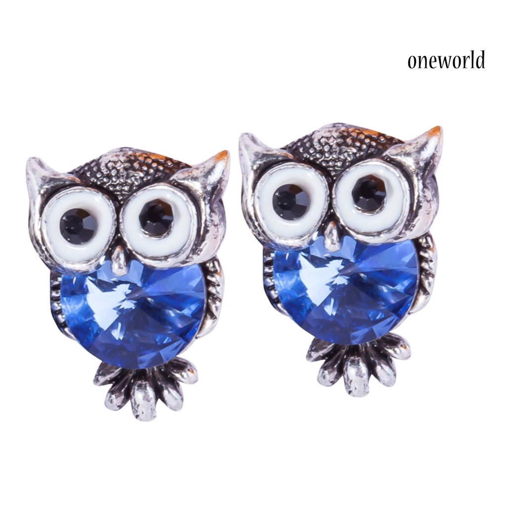 OW@ Ear Studs Owl Shaped Rhinestone Inlaid Alloy Stud Earrings Charm Fashion Jewelry for Party