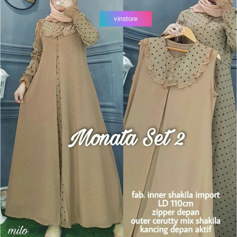 Monata set 2 ori vinstore/dres plus outer/dres bahan shakila import outer ceruty mix /drea kekinian/