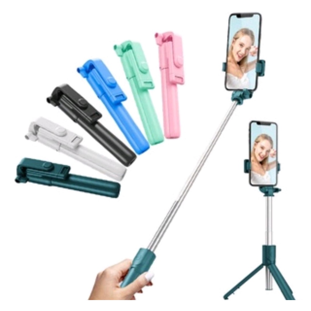 Tripod Tongsis R1 Macaron Bluetooth Wireless Remote Control 360 Derajat-Tripod Tongsis R1 Selfie Stick Bluetooth Shutter Macaron 3IN1 Multifungsi Tripod Magic Selfie Stick Remote+Phone Holder Tongsis