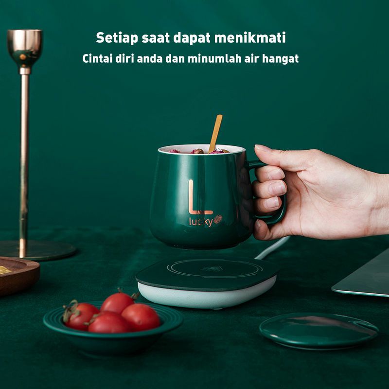 Mug Cangkir Keramik Set Dengan Alat Penghangat Elektrik Dengan BOX Elegant dan Free Bonus Mug Stainless 500ml