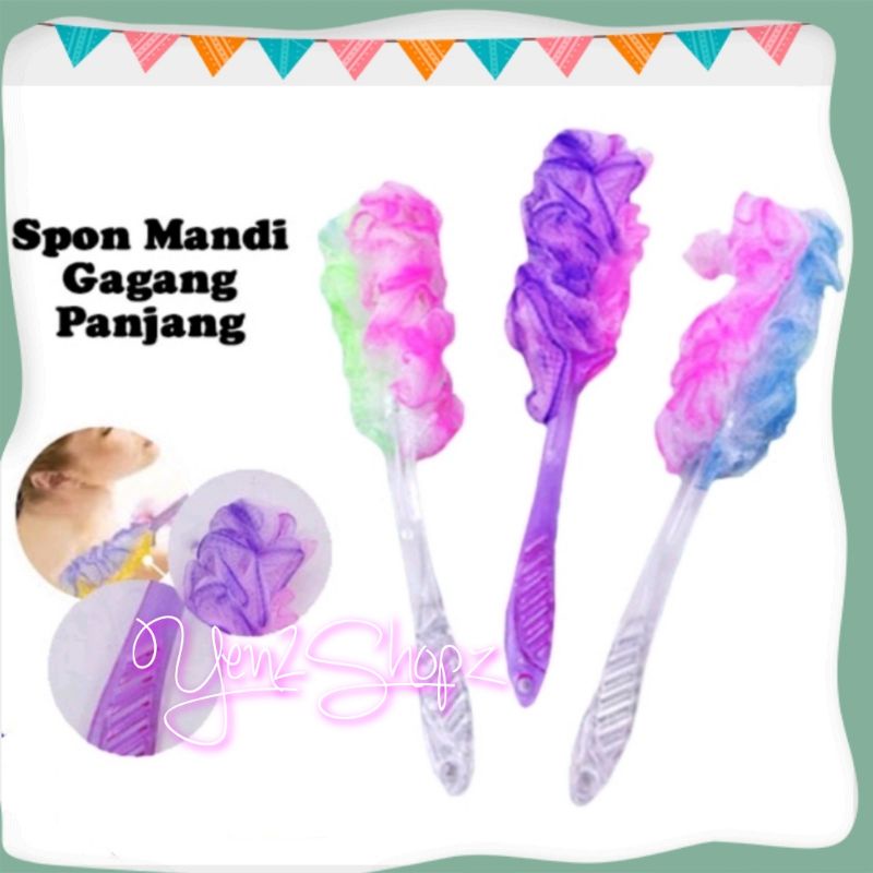 SPONS MANDI GOSOK PUNGGUNG SHOWER PUFF GAGANG PANJANG