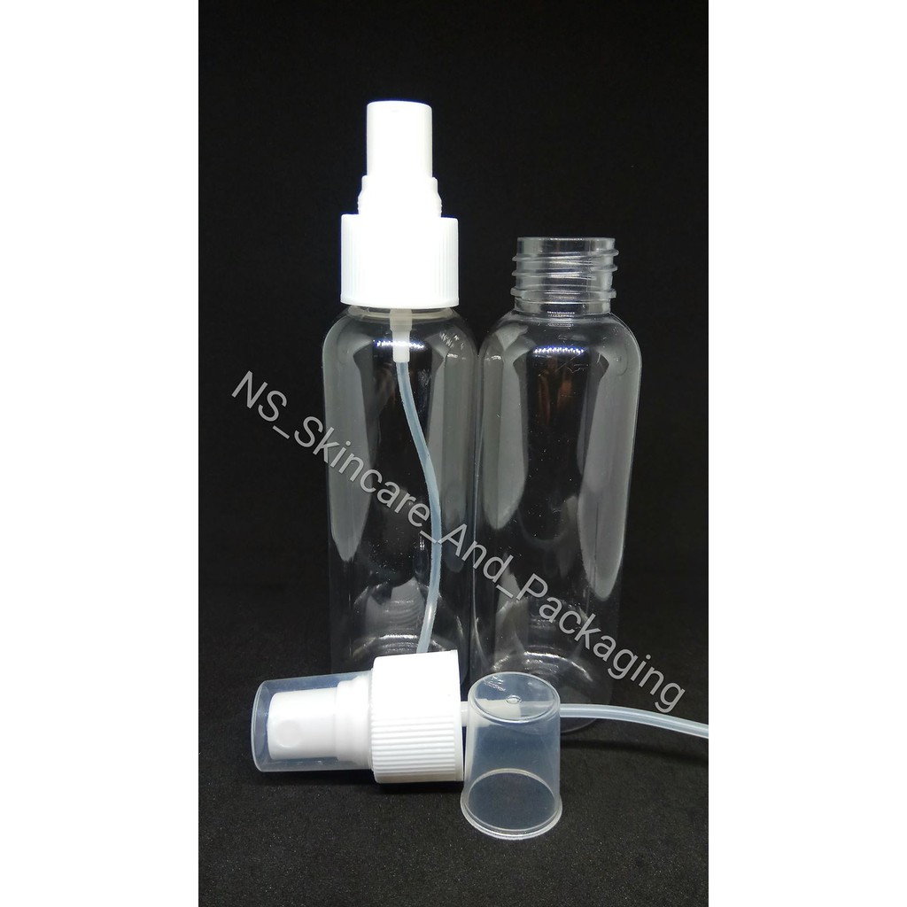 Botol spray 100ml / Botol PET 100ml Natural Tutup Spray Putih