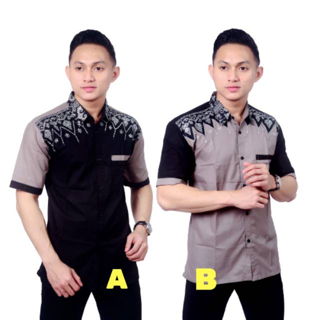 BAJU BATIK BUSANA MUSLIM PRIA KOMBINASI BATIK
