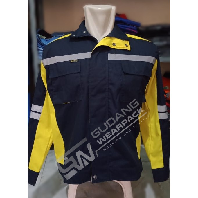 Gudang Wearpack - Baju Kerja Seragam Proyek SemiJaket Warna Dongker Kuning