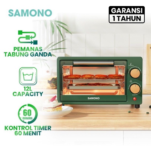 Samono Oven Listrik Mini Microwave Elektrik 12 Liter - Kontrol Timer Pemanas Tabung Ganda Oven Multifungsi - Tutup Kaca