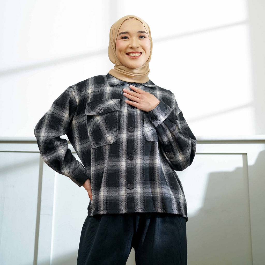 Plaid Shirt Kemeja Flanel Wanita Kasual Cewe Mamba