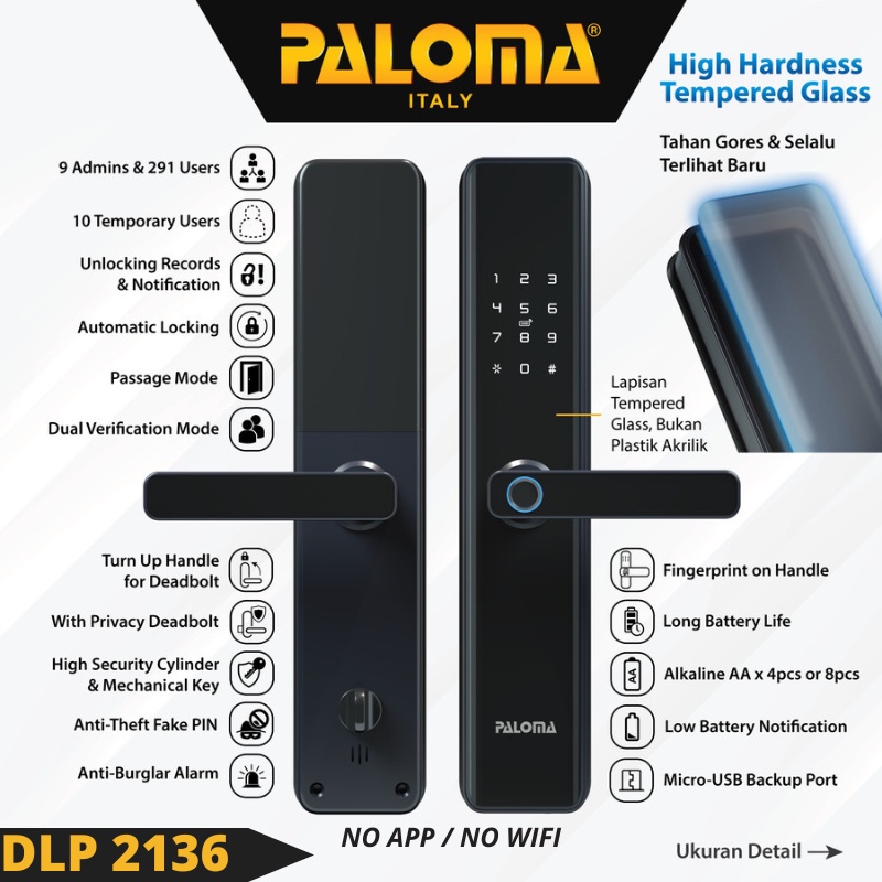 PALOMA DLP 2136 No App Smart Digital Lock Kunci Pintu Door Handle Home