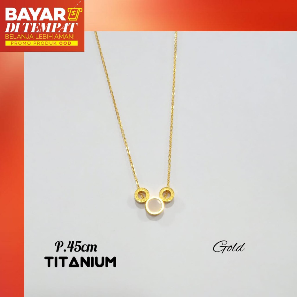 Kalung Wanita TITANIUM Mickey Mouse Logam Emas 24K Anti Karat Dan Tidak Luntur