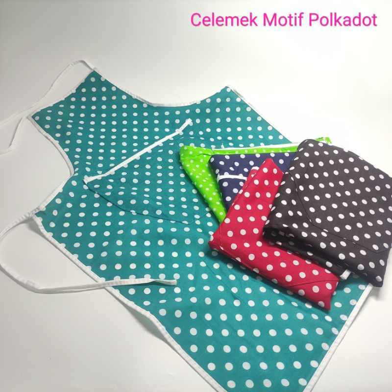 Apron Celemek Masak Bahan Cotton Polkadot &amp; Nylon Waterproft